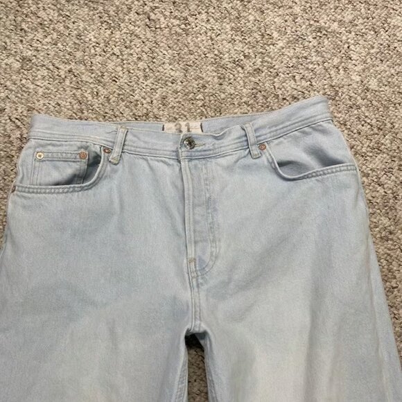 We The Free High-Rise Button Fly Wide Straight Leg Crop Distressed Raw Hem - Picture 2 of 4